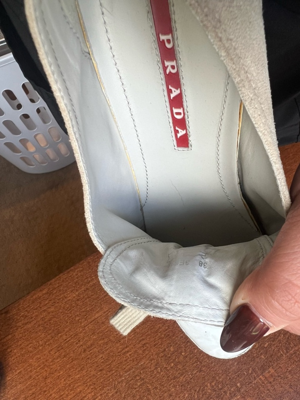 Prada Taupe Canvas Low-Top Sneakers with White Toecaps - Picture 4 of 4